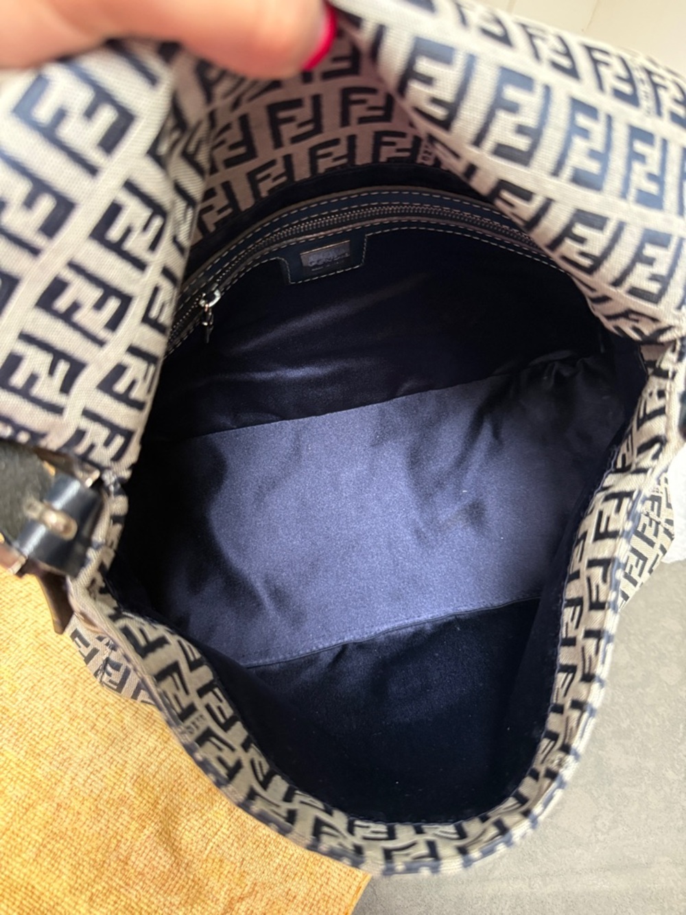 Fendi Zucca Mama Baguette Navy Blue Silver Hardware - Picture 9 of 12